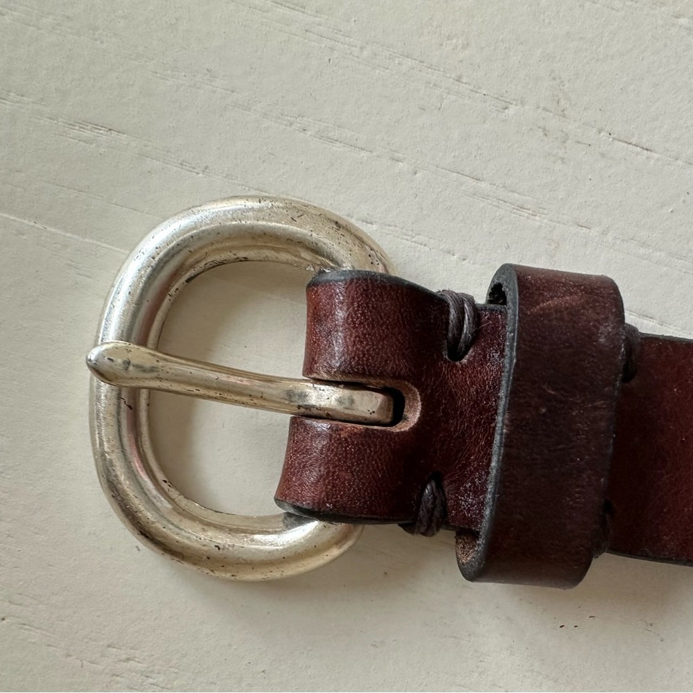 BROWN BELT WITH SOLID BRASS BUCKLE SZ 34 - Picture 3 of 5